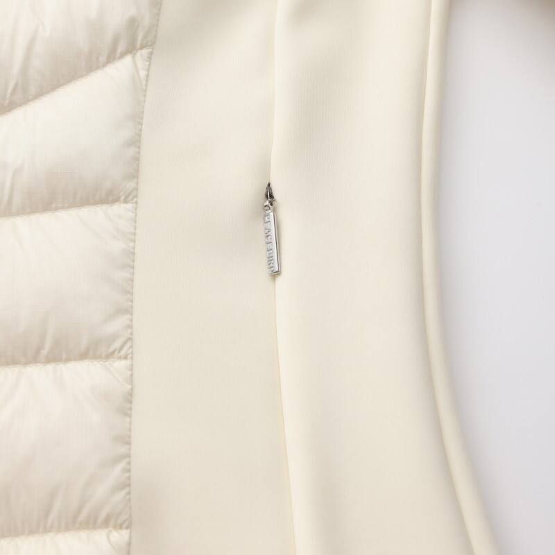 Women's Hybrid Puffer Jacket - Slim-Fit Quilted Down Coat with Knit Performance Sleeves