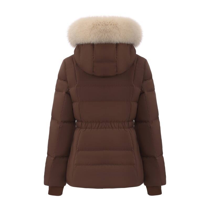 Women's Fur trim Puffer Jacket - Minimalist Stand-Collar Down Coat with Matte Finish