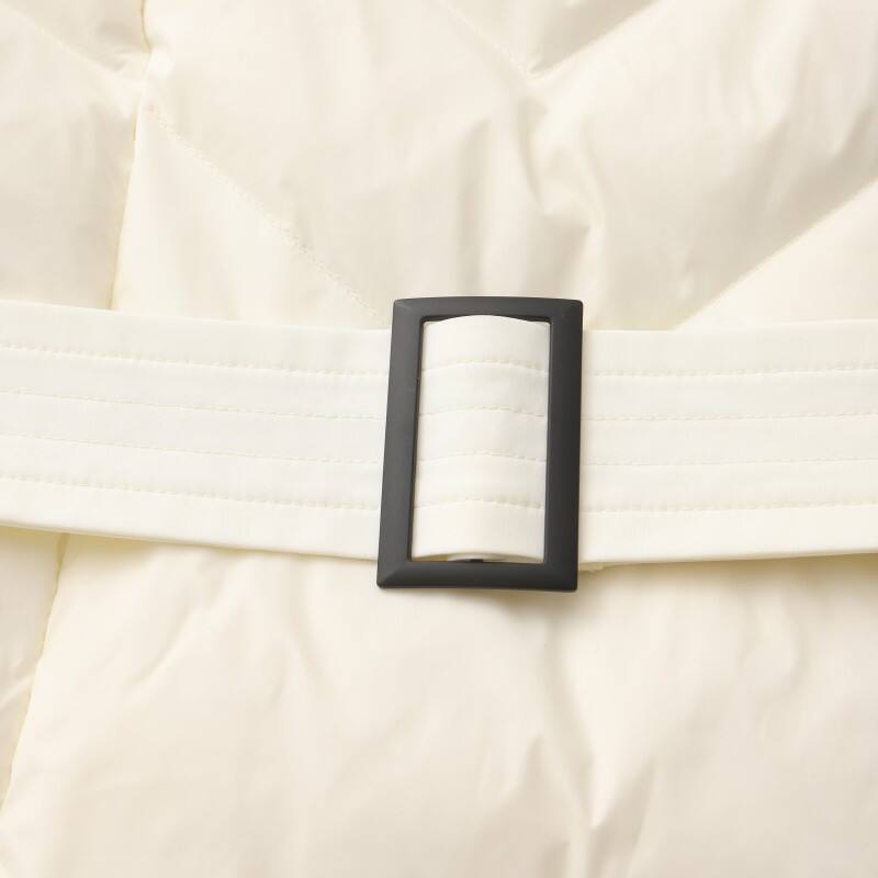 Women's Luxury Long Down Parka - Chevron Quilted Winter Coat with Utility Belt