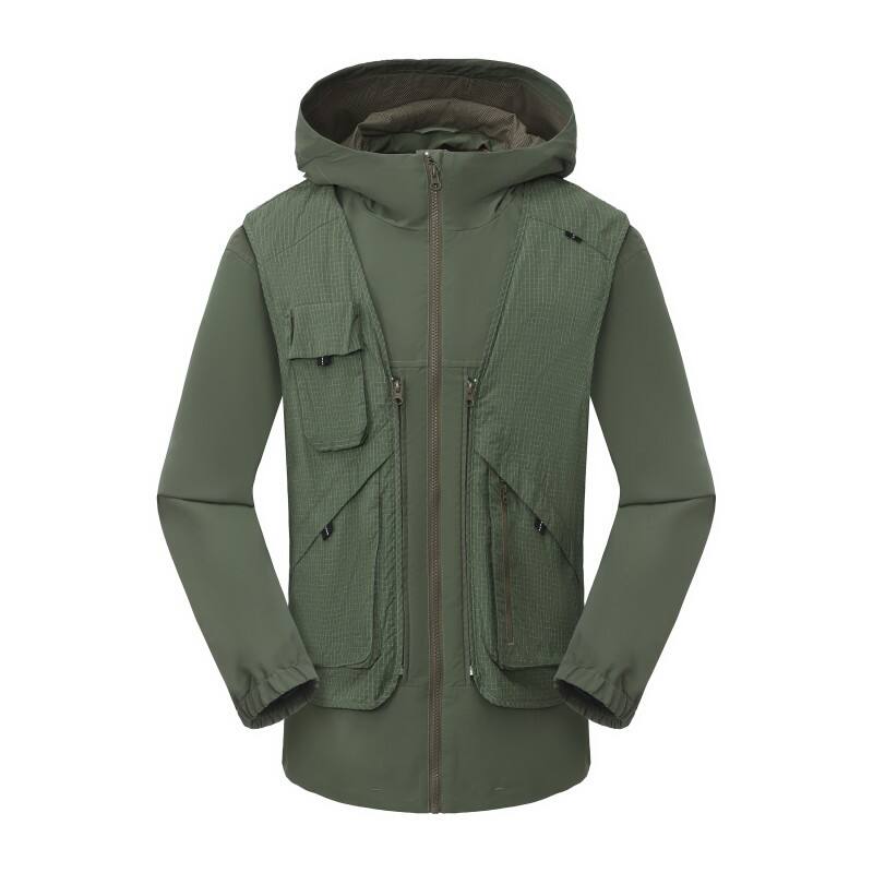 Men's 2 in 1 Vest set Tactical Hybrid Layered Jacket