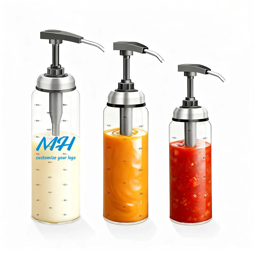 Pompalı Dispenserli Toptan Cam BBQ Sos Şişeleri 200ml 300ml 500ml