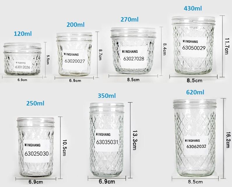 Minghang Quilted Crystal Wide Mouth Mason Jars - 8 oz mason jars