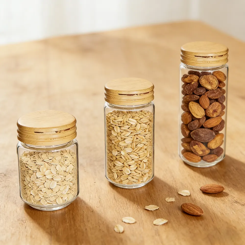 450ml 750ml 950ml 1550ml Custom Glass Food Canisters with Bamboo Lids Wholesale