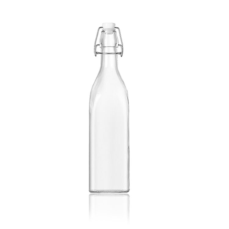 32 oz Square Clear Glass Swing Top Bottles