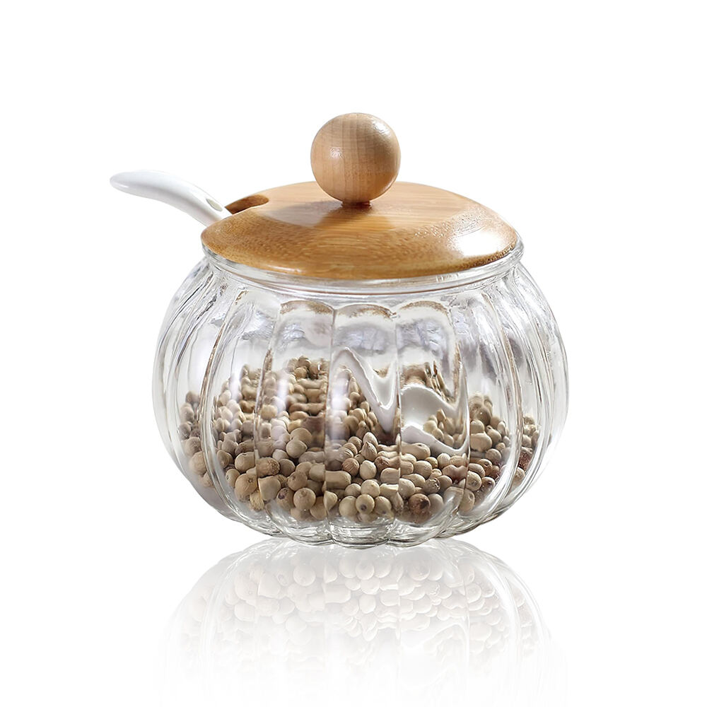 Glass Pumpkin Jar for Spice with Bamboo Lid