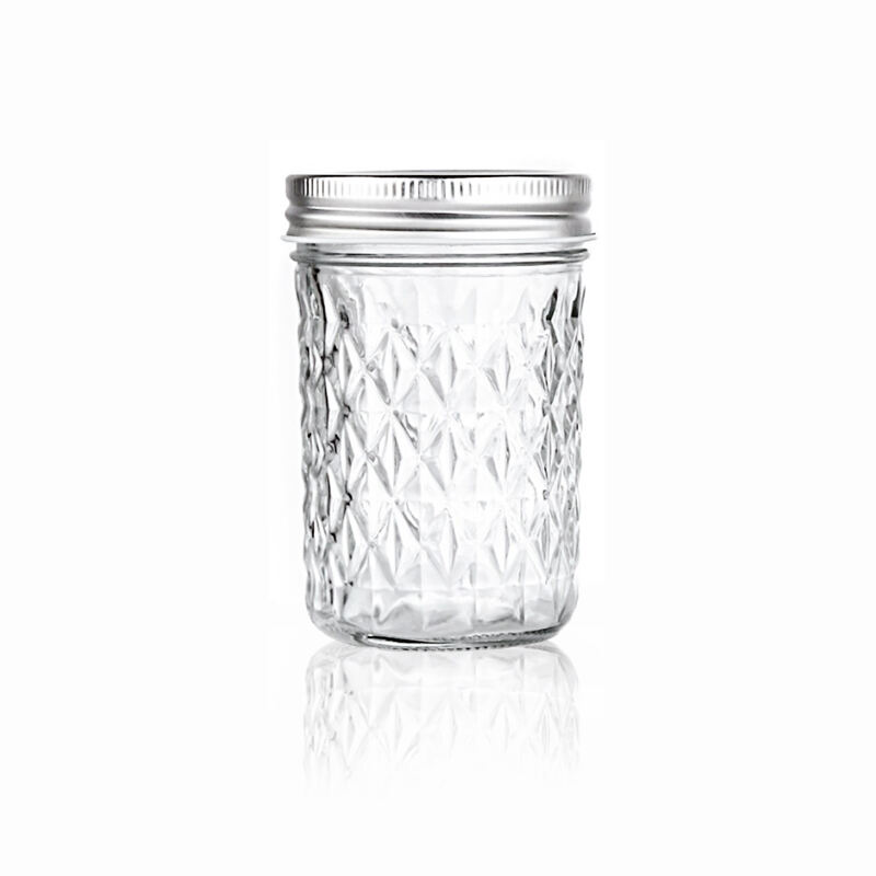 200ml 270ml Quilted Crystal Wide Mouth Glass Jars with Lids