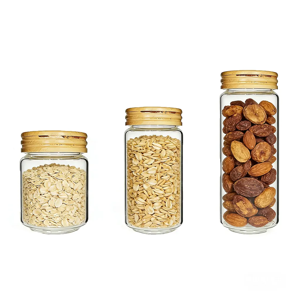 450ml 750ml 950ml 1550ml Custom Glass Food Canisters with Bamboo Lids Wholesale