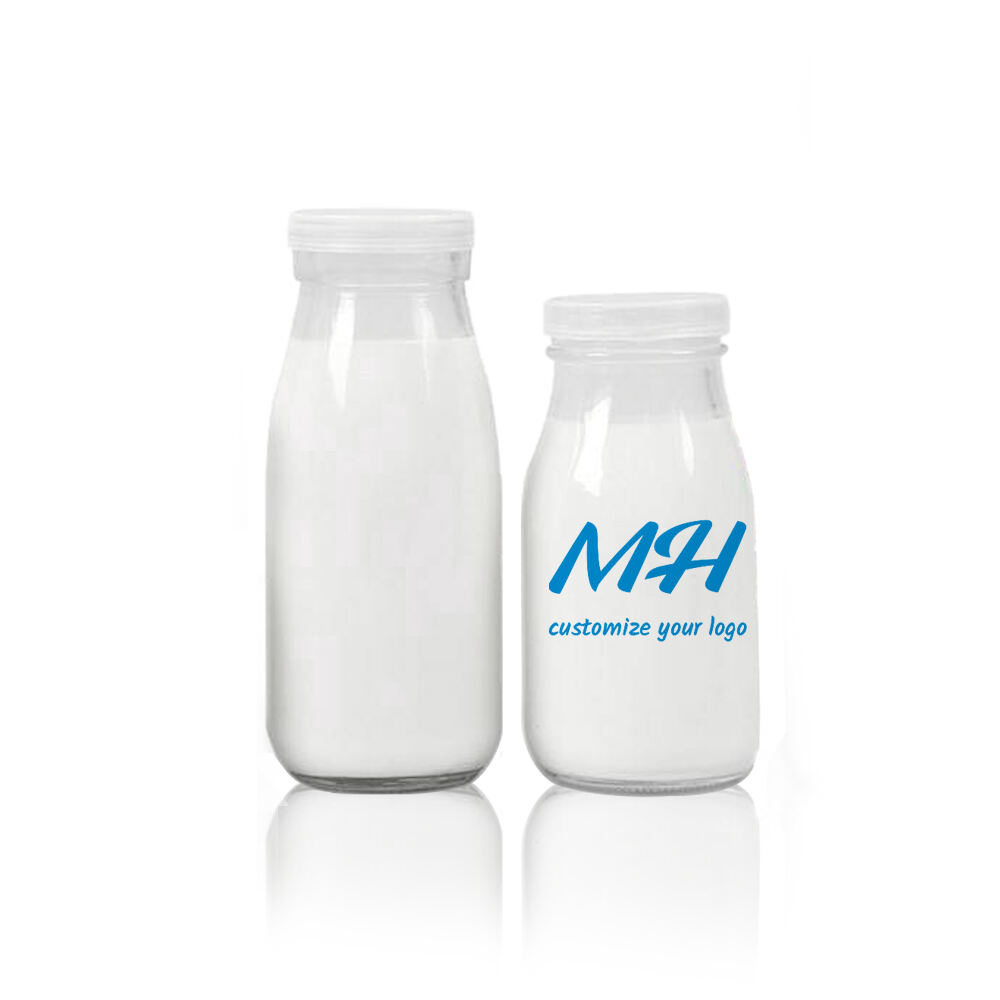 200ml 250ml Round Little Glass Milk Bottles with Snap Caps for Wholesale