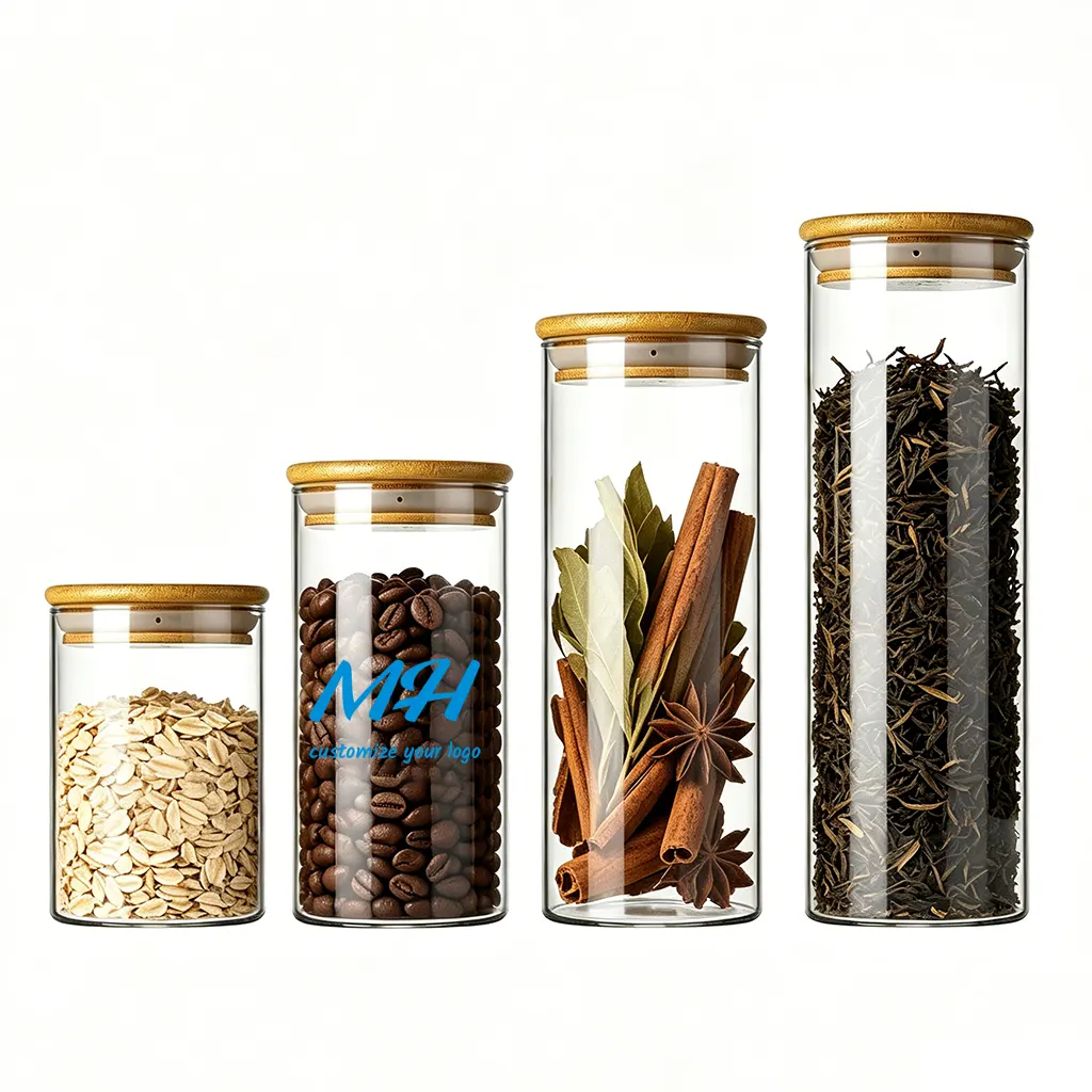 skleněné skladovací nádoby z borosilikátového skla o objemu 450 ml – 950 ml s víčky, velké množství