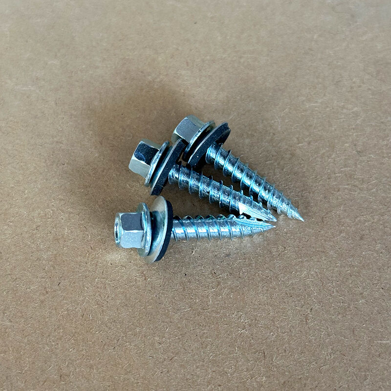 براغي السقف ذاتية الحفر من وي جوي، براغي تيك ذات رأس سداسي مع ذيل صغير، رقم نقطة الحفر ١، غسالة من مادة الإيثيلين بروبيلين ثنائي المونومر (EPDM)، مصنوعة من فولاذ كربوني ومطلية بالزنك، وتُستخدم في تركيب أسقف المعادن وتشطيب الأسطح الفولاذية