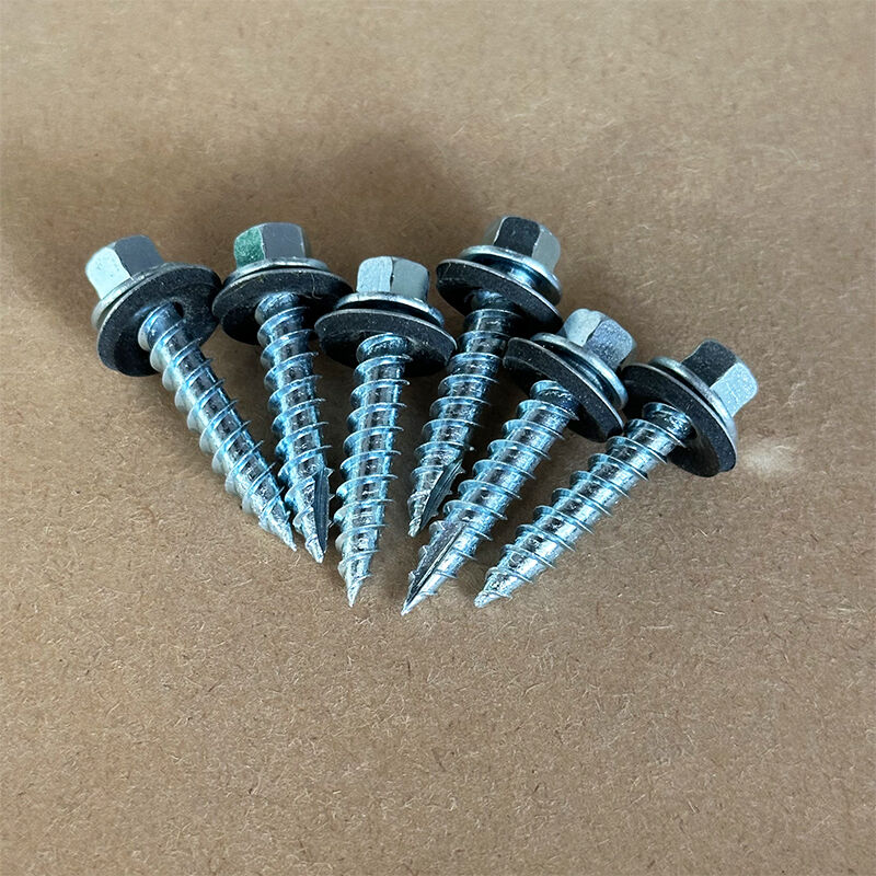 براغي السقف ذاتية الحفر من وي جوي، براغي تيك ذات رأس سداسي مع ذيل صغير، رقم نقطة الحفر ١، غسالة من مادة الإيثيلين بروبيلين ثنائي المونومر (EPDM)، مصنوعة من فولاذ كربوني ومطلية بالزنك، وتُستخدم في تركيب أسقف المعادن وتشطيب الأسطح الفولاذية