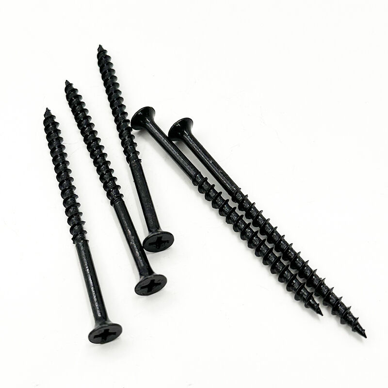 براغي الجبس السوداء من وي جوي موديل M8 × 75 مم، ذات خيوط خشنة، ذاتية التثبيت، برأس مسطح بنمط فيليبس، ومقصوصة على شكل مخروطي (بُغْل)، تُستخدم في تركيب ألواح الجبس والجبس الليفي والأخشاب الداعمة وألواح الجبس الفوسفاتي والأخشاب.