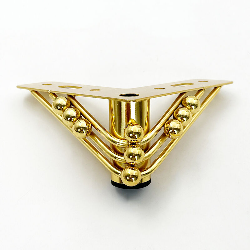 Wejoy Customized 6cm Height Gold Triangle Metal Iron Sofa Corner Legs with Steel Ball