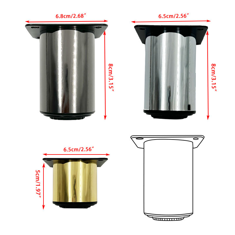 Wejoy justerbare speilglans, svarte og gullfargede sokkelbein i rustfritt stål til skap og sofa, 5 cm og 8 cm