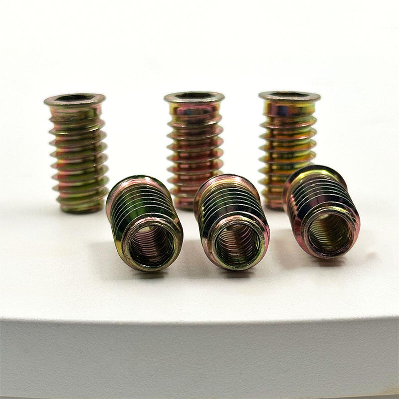 Wejoy Yellow Zinc Plated Steel M8 Timber Flange Threaded Furniture Insert Nuts for Wood