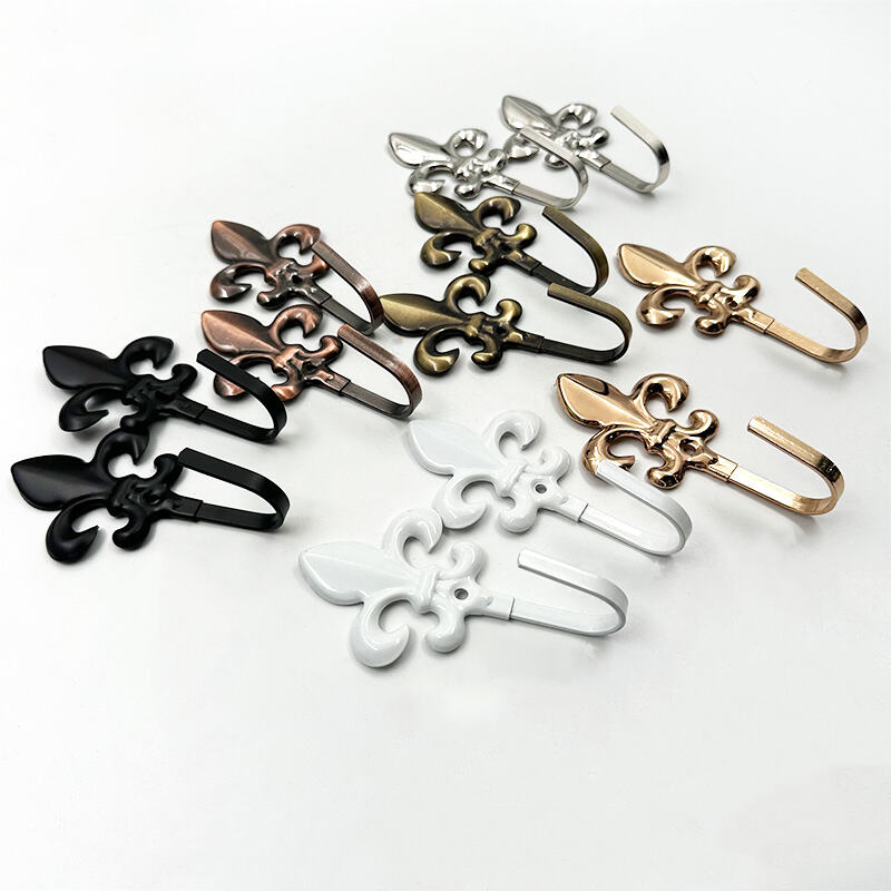 Wejoy Wholesale Hot Selling Curtain Accessories Iron Plating Single Flower Hook Decorative Single Hook Floral Drapery Hook Iron Curtain Hook for Window Treatment Home Decor Bathroom Bedroom Kitchen