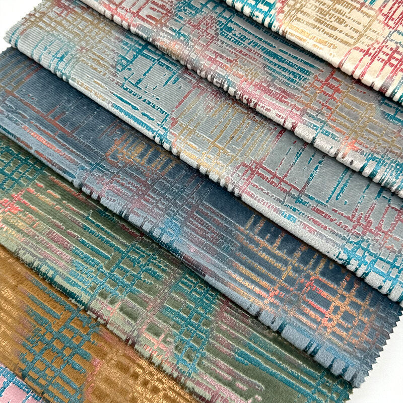 Wejoy Gold Foil Print Velvet With Foil Bronzed Gold Foil Print Velvet Fabric for Furniture Sofa Chair