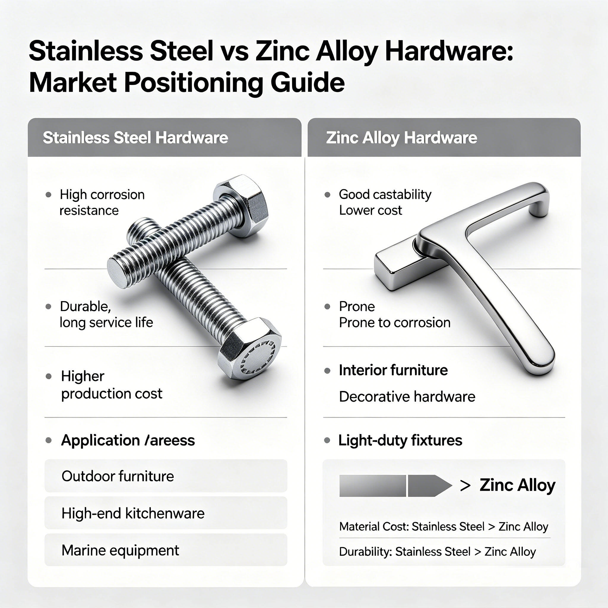 Edelstahl- versus Zinklegierungs-Beschläge: Leitfaden zur Marktpositionierung