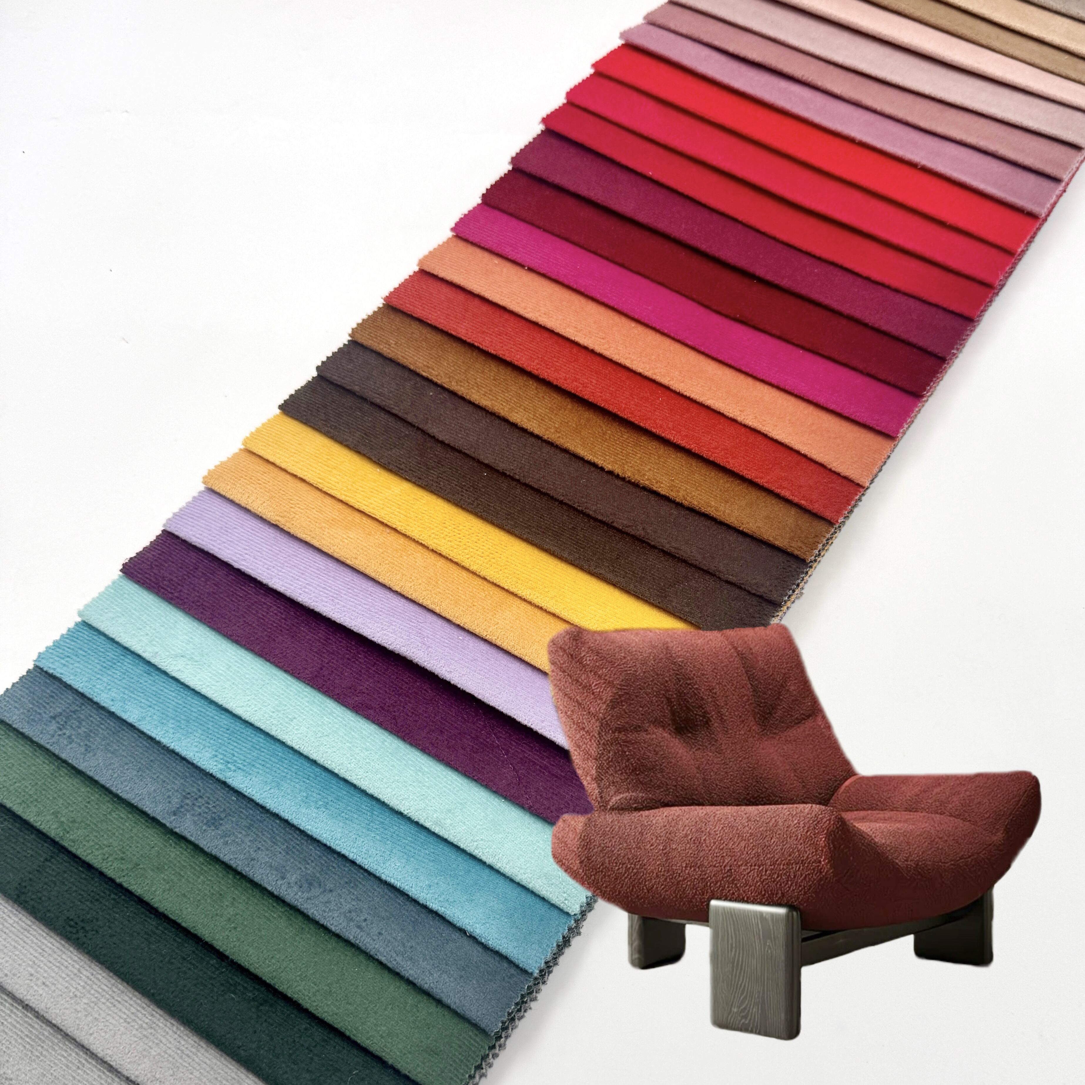 نسيج مخملي عصري من البوليستر الخالص بنسبة ١٠٠٪ وبوزن ٢٢٠ جرام/م² من علامة وي جوي المصنّعة، نسيج خامات منزلية جديد التصميم لنفاذة الأرائك — نسيج موسها المخملي