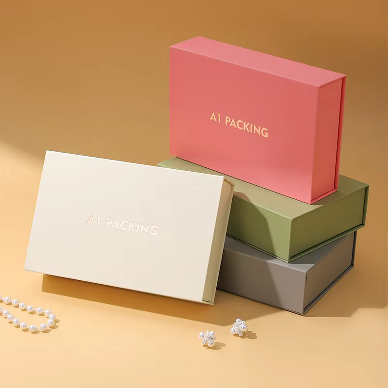 Premium Square Magnetic Snap Closure Cardboard Jewelry Box Drawer Box Set Custom Jewelry Earrings Necklace Storage Book Shaped