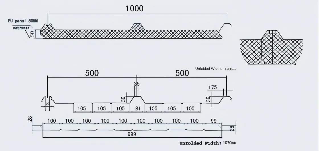 Insulated PIR PU Sandwich Roof Panel Drawing