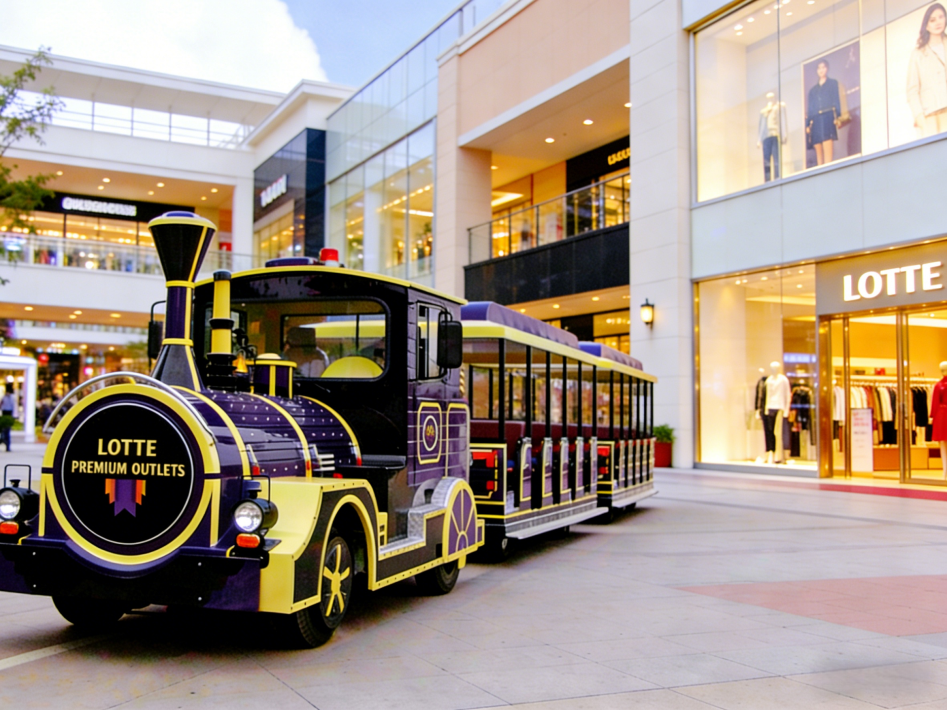 Aodudu 42 Seats Electric Trackless Tourist Train Delivered to Lotte Premium Outlets, South Korea
