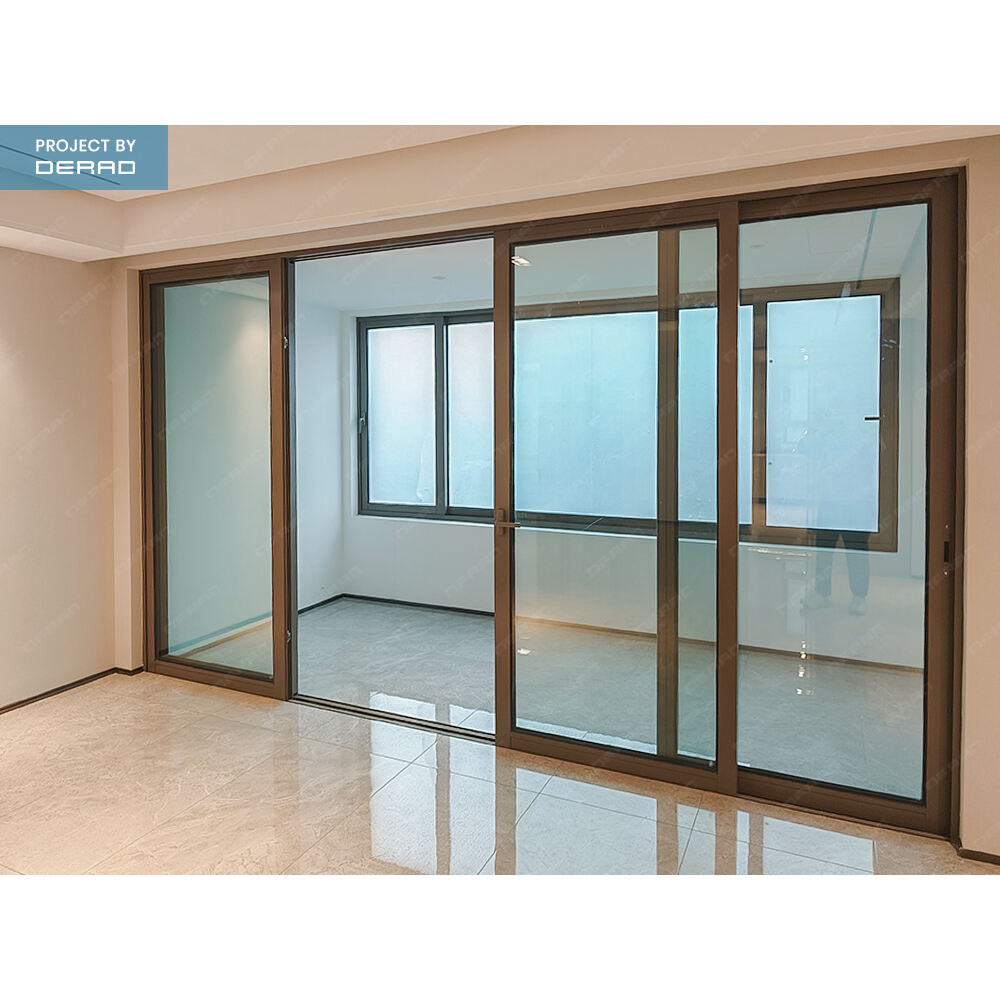 Hotel interior door aluminium glass sliding doors with pull handle double glazing blue star super clear glass