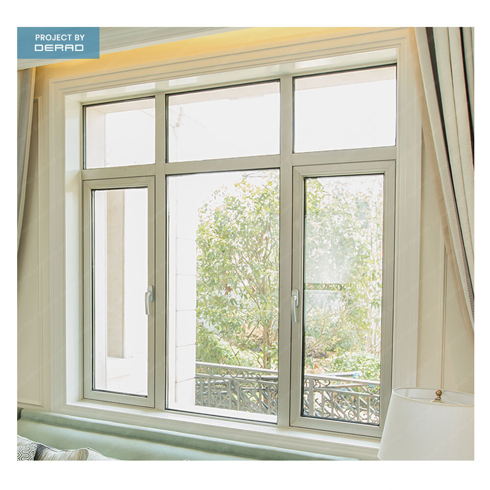 Hotel windows 3 panel with fixed panel aluminum alloy tilt and turn windows with double glazed tempered clear glass