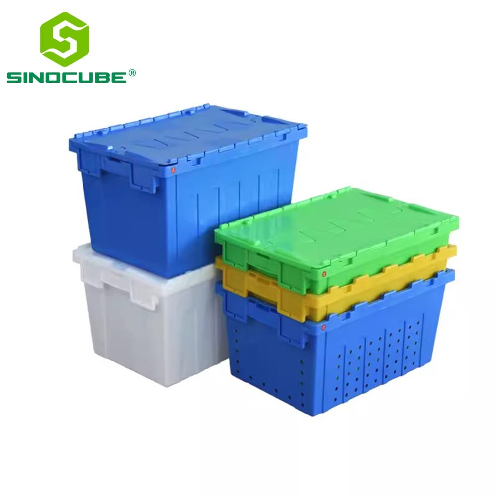 410*300*240 Plastic Turnover Tote Box Attached Lid Container