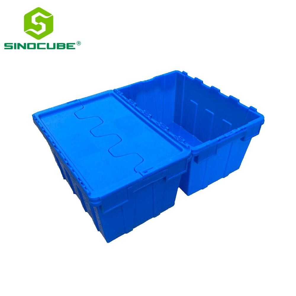 600*400*350 Logistic Nestable Boxes Stackable Plastic Crate Storage Moving with Hinged Attached Lid