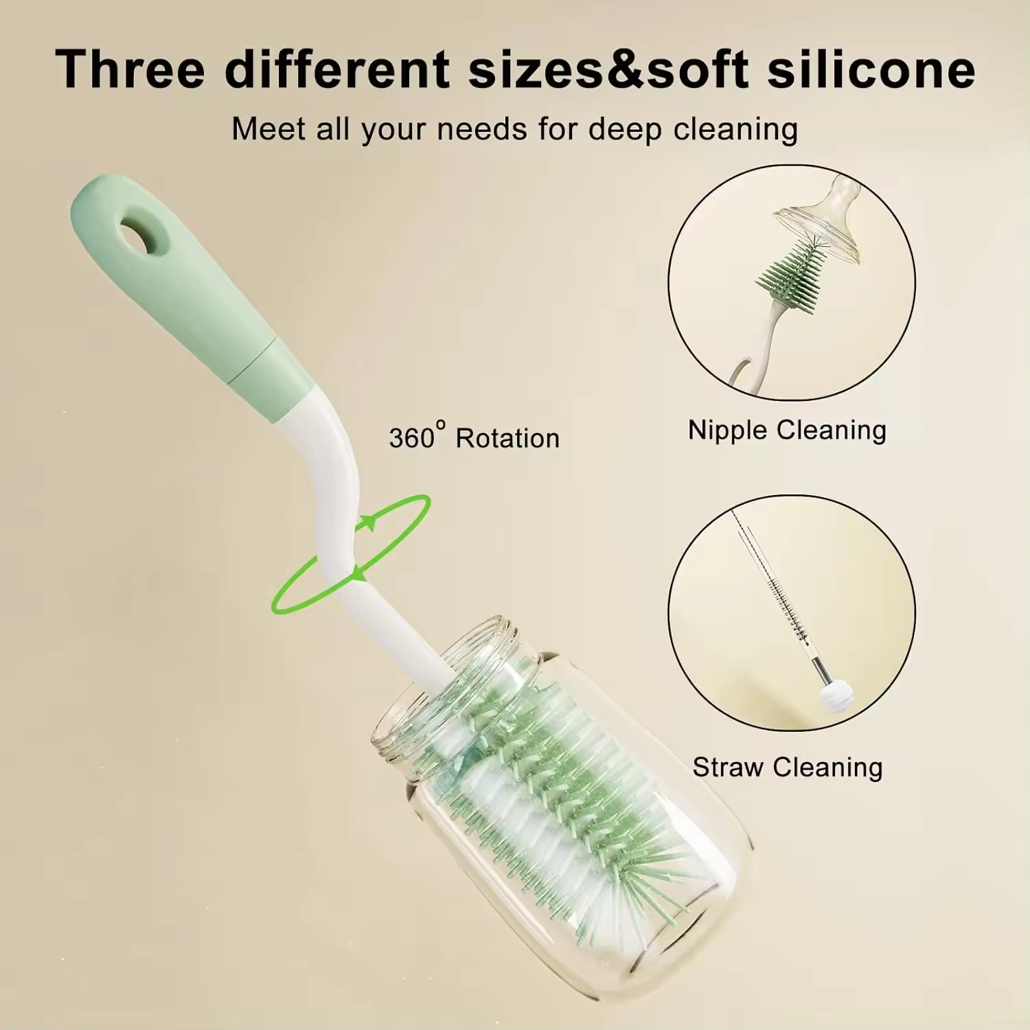 Eco Friendly 360 Degrees Rotating Long Handle Soft Bristles Baby Milk Bottle Dust Brush Cleaner Silicone Brush Cleaning Brush manufacture