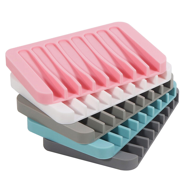 Non Slip Bathroom Household Products Flexible Silicone Container Soap Dish Holder with Drain Silicone Soap Holder Case manufacture