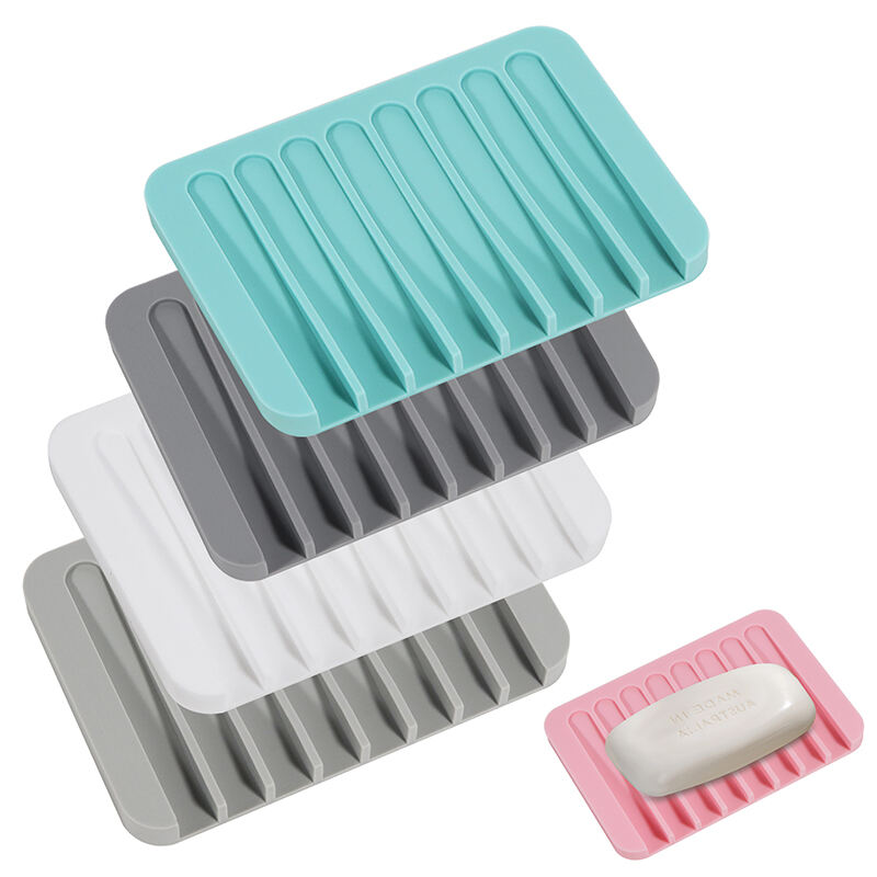 Non Slip Bathroom Household Products Flexible Silicone Container Soap Dish Holder with Drain Silicone Soap Holder Case details