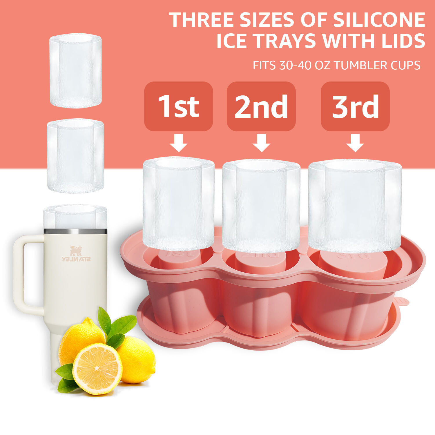 Mô hình nồi hộp đá rỗng silicone tái sử dụng mô hình máy làm khối đá lớn cho phụ kiện cốc bia Stanley