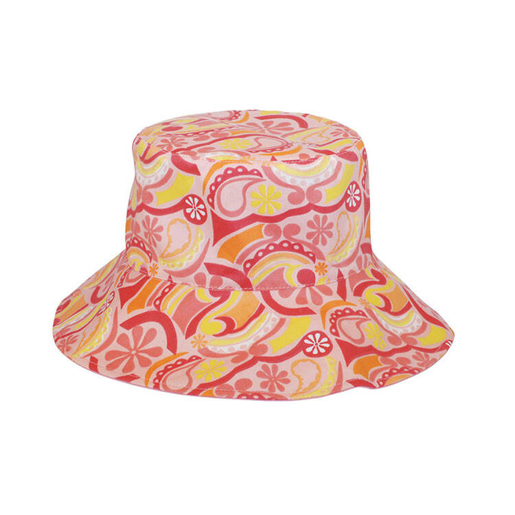 Premium Custom 6556 Retro Psychedelic Print Bucket Hat Two Colorways Paisley Floral Abstract Pattern Wide Brim Cotton Outdoor Summer Sun Hat for Casual Wear Festival Travel and Promotional Branding