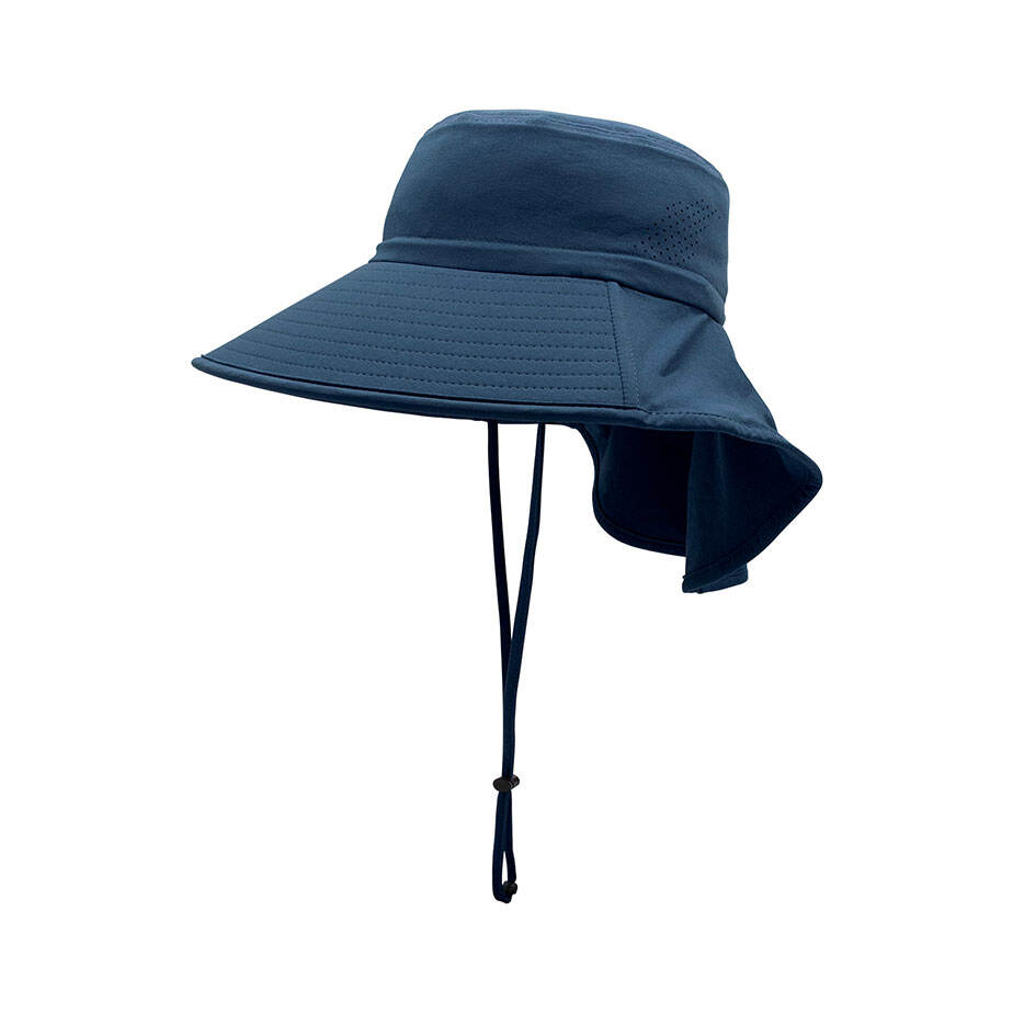 Premium Custom J7273 Wide-Brim Sun Hat with Neck Flap and Ponytail Opening Laser-Cut Ventilation Adjustable Chin Cord UV Protection Outdoor Cap for Hiking Fishing and Promotional Branding