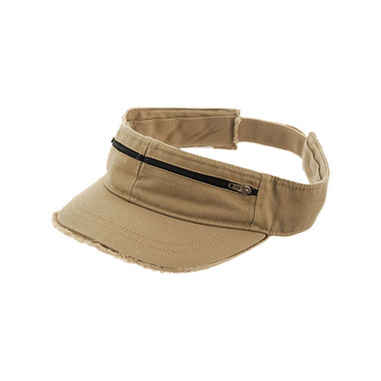Zipper Pocket Pure Cotton Visor Style 4065 Functional B2B Active Headwear 100% Cotton Washed Empty Top Hat with Storage | Premium Sun Visor for Jogging & Outdoor Commute
