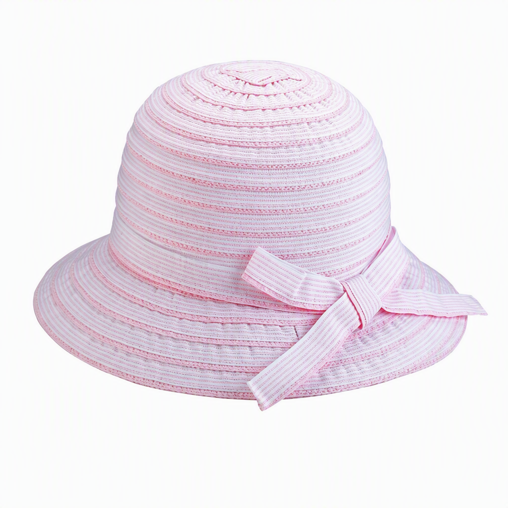 Premium Custom 6521 Spiral-Braid Striped Sun Hat Three Colorways Full Surface Horizontal Stripes Matching Bow Braided Fiber Outdoor Summer Sun Hat for Beach Travel Gardening and Promotional Branding
