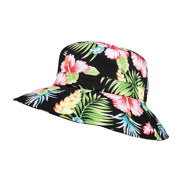 Premium Custom 7904G Tropical Floral Print Bucket Hat with Hibiscus Motifs Wide Floppy Brim Outdoor Sun Cap for Beach Resort Travel and Promotional Branding
