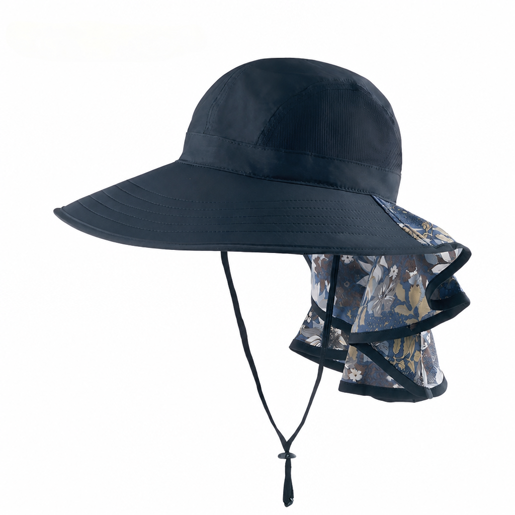 Premium Custom Wide Brim Summer Sun Hat with Breathable Detachable Neck Scarf & Adjustable Drawstring Professional Baseball Cap with Custom Logo Embroidery for Daily Wear and Outdoor Activities
