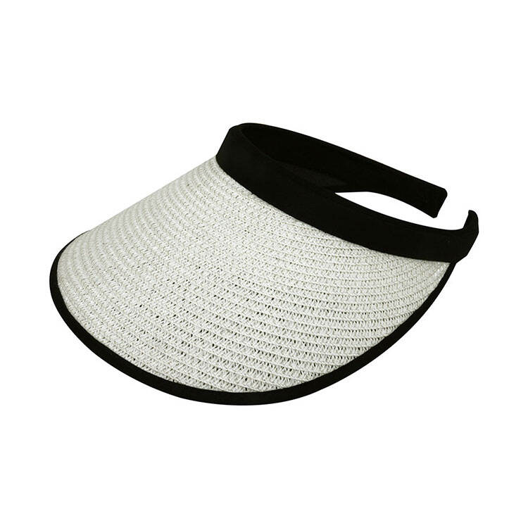 Paper Straw Wrap Sun Visor Custom B2B Summer Lifestyle Headwear Breathable Woven Straw Wide UV Protection Pre Curved Brim Empty Top Visor Unisex Lightweight Foldable Beach Travel Golf Sun Hat Blank Custom Embroidery Bulk Supply For Women Men