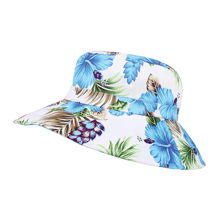 Premium Custom 7904G Tropical Floral Print Bucket Hat with Hibiscus Motifs Wide Floppy Brim Outdoor Sun Cap for Beach Resort Travel and Promotional Branding