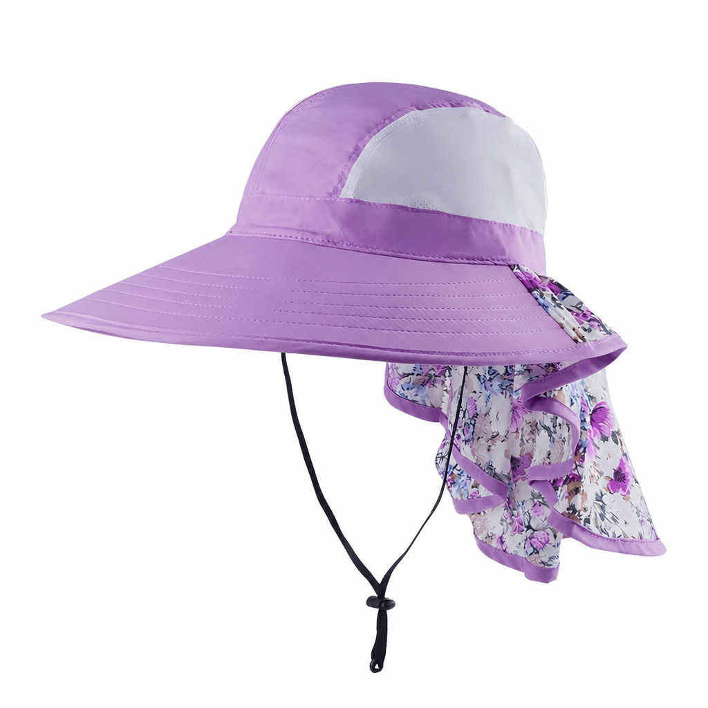 Premium Custom Wide Brim Summer Sun Hat with Breathable Detachable Neck Scarf & Adjustable Drawstring Professional Baseball Cap with Custom Logo Embroidery for Daily Wear and Outdoor Activities