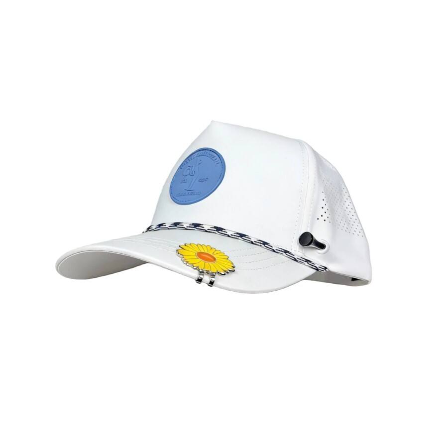 Premium Custom 5 Panels Lightweight Golf Cap with Silicone Logo Badge Tee Holder Magenic Ball Marker Breathable Curved Brim Baseball Hat Professional Baseball Cap with Custom Logo Embroidery for Daily Wear and Outdoor Activities
