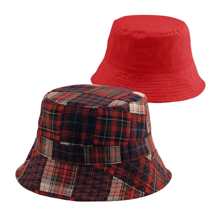 Premium Custom 6571Y Reversible Patchwork Plaid Bucket Hat Three Colorways Madras Plaid and Solid Two-Way Wear Metal Eyelet Cotton Outdoor Summer Sun Hat for Casual Wear Travel and Promotional Branding