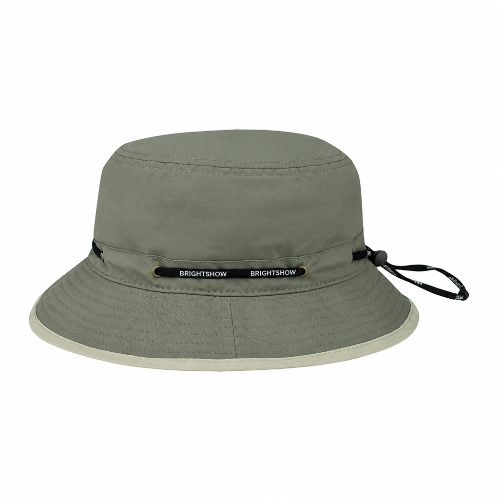 Premium Custom J7267 Drawcord Cinch Bucket Hat with Contrast Brim Trim and Brass Eyelet Detail Wide Brim UV Protection Outdoor Cap for Hiking Fishing Travel and Promotional Branding