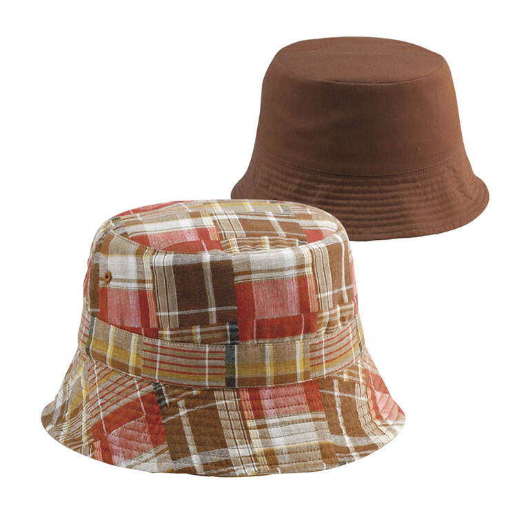 Premium Custom 6571Y Reversible Patchwork Plaid Bucket Hat Three Colorways Madras Plaid and Solid Two-Way Wear Metal Eyelet Cotton Outdoor Summer Sun Hat for Casual Wear Travel and Promotional Branding