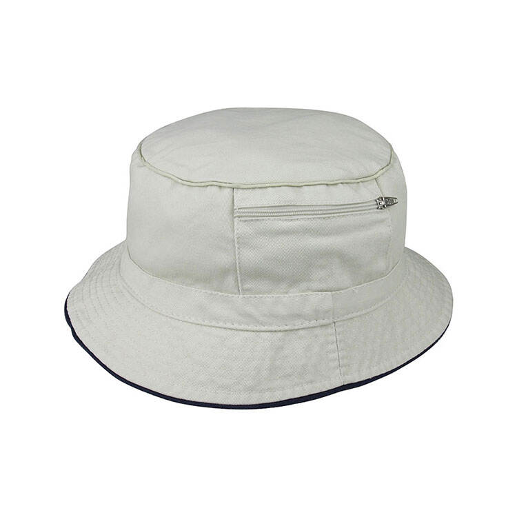 Premium Custom 7825 Bucket Hat with Horizontal Zippered Pocket and Contrast Piping Edge Secure Storage Cotton Twill Outdoor Sun Cap for Travel Fishing and Promotional Branding