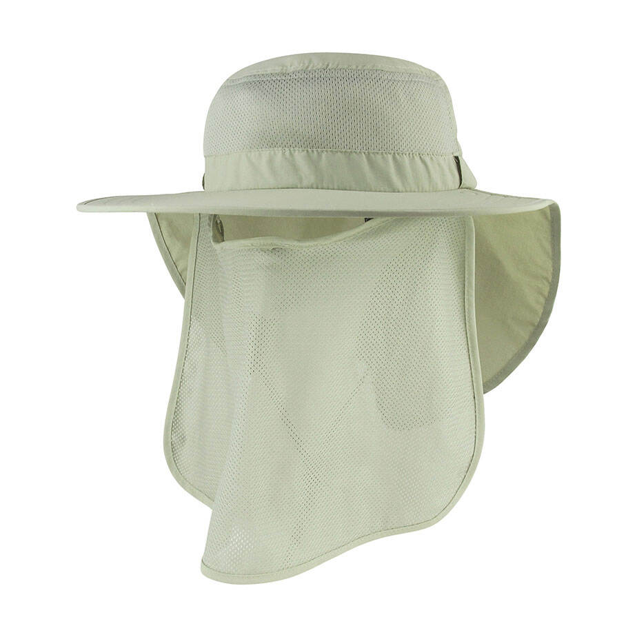 Premium Custom Promotional Taslon UV Large Bill Hat with Roll-up Neck Flap and Attachable Face Cover UPF 50+ Sun Protection Outdoor Fishing Hiking Travel Sun Hat Branded Athletic Headwear



