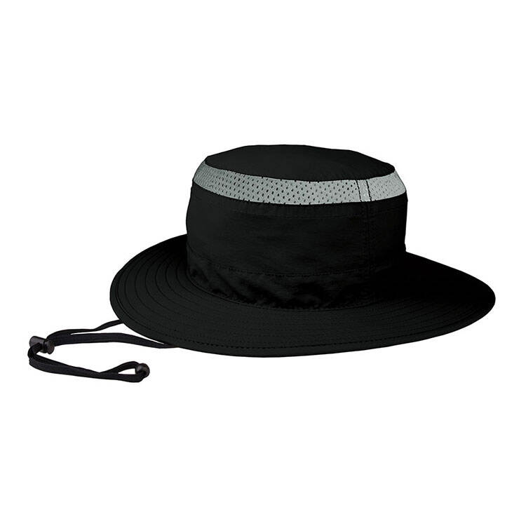 Premium Custom J7262 Two-Tone Mesh-Band Boonie Sun Hat with Contrast Black Ventilation Band and Juniper Label Wide Brim Adjustable Chin Cord Outdoor Cap for Hiking Fishing Travel and Promotional Branding